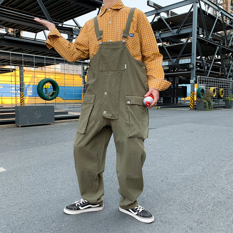 Men's Retro Overalls Loose Jumpsuit Overalls Wide Leg Solid Color Daddy Pants