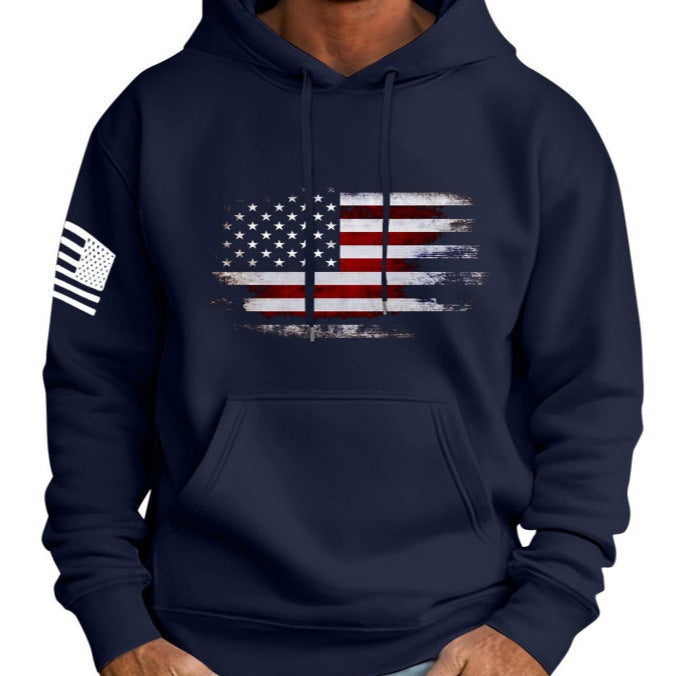 Men's Casual Retro Flag Print Drawstring Hoodie