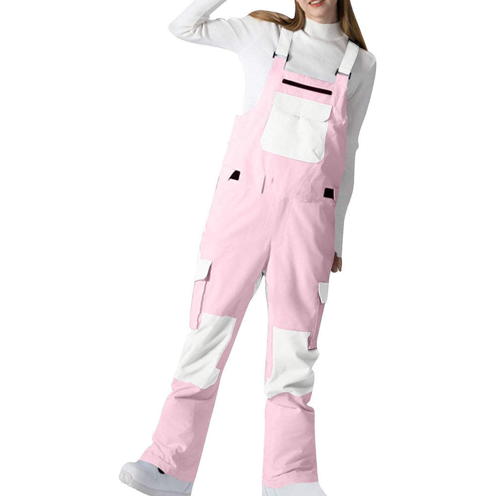 Snowboard Bodysuits Overalls Windproof Adjustable Straps Colorblock Jumpsuit