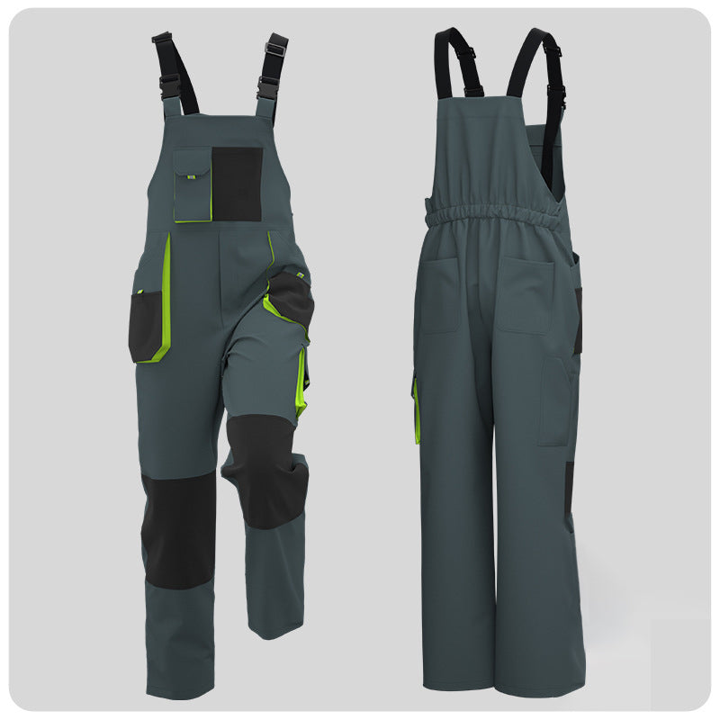 Overalls With Three-dimensional Large Pockets, Color Matching, Multi-pocket Overalls