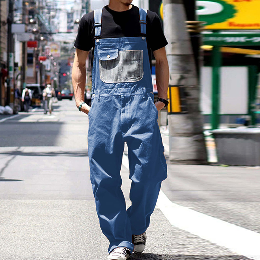 Men's Overalls, Casual Retro Versatile Suspenders, Personalized Patch Pockets, Multi-pocket Suspenders