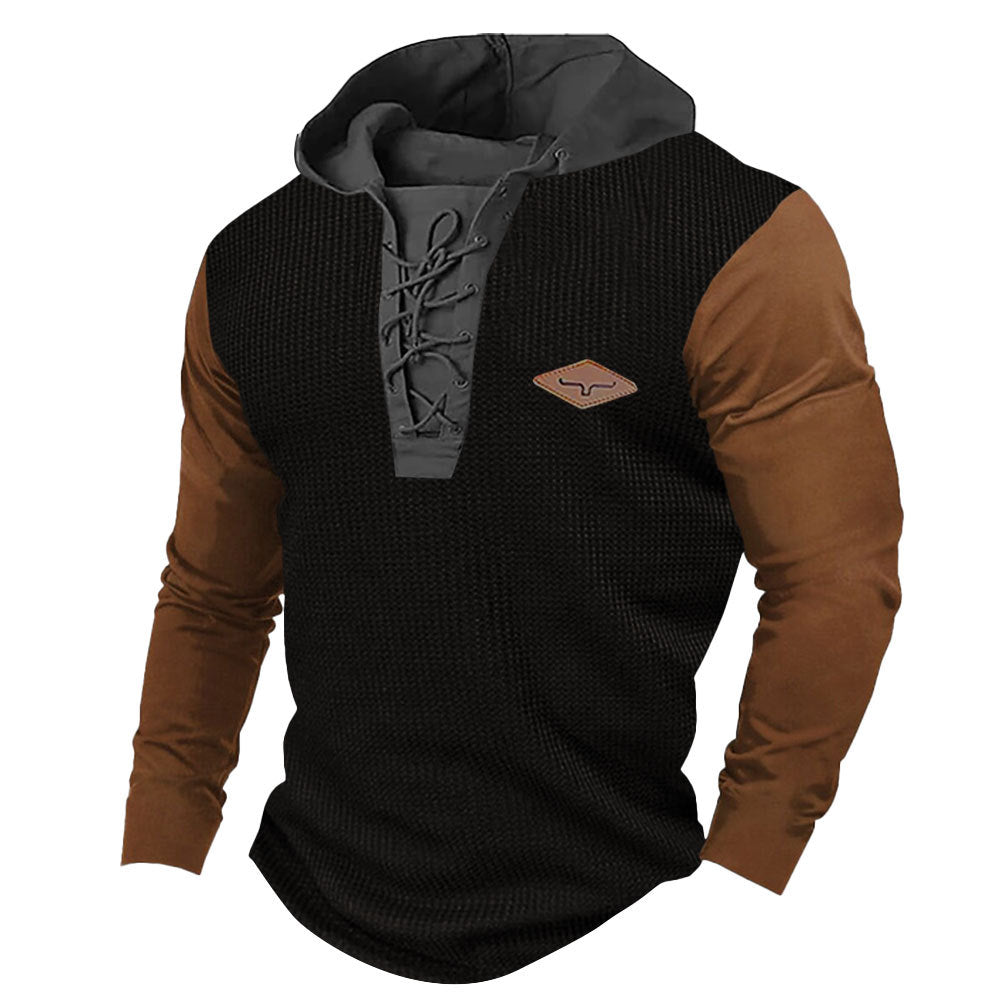 Men's Fashion Casual Textured Waffle Hooded Sweatshirt