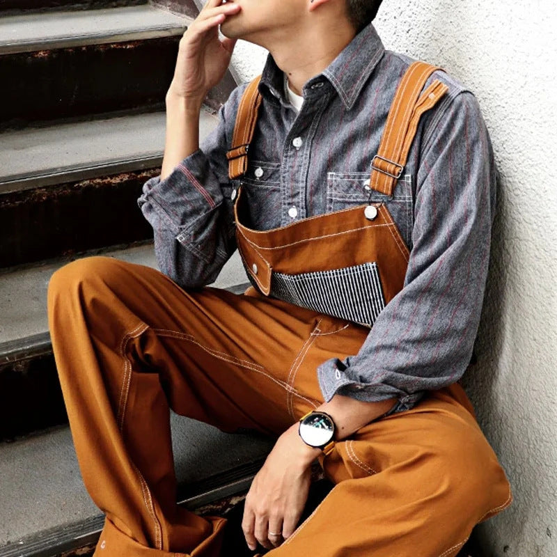 Men's Overalls, Casual Retro Versatile Suspenders, Personalized Patch Pockets, Multi-pocket Suspenders