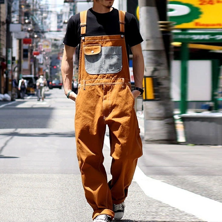 Men's Overalls, Casual Retro Versatile Suspenders, Personalized Patch Pockets, Multi-pocket Suspenders