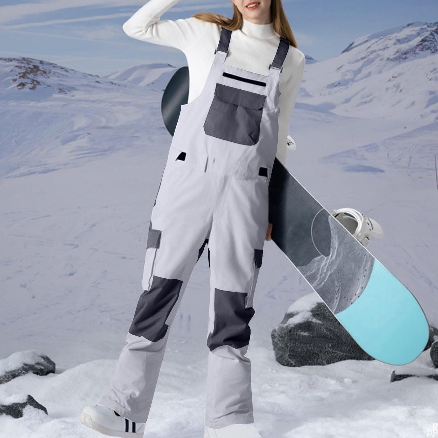 Women's Snowboard Jumpsuit Overalls Windproof Adjustable Straps Color Block Jumpsuit