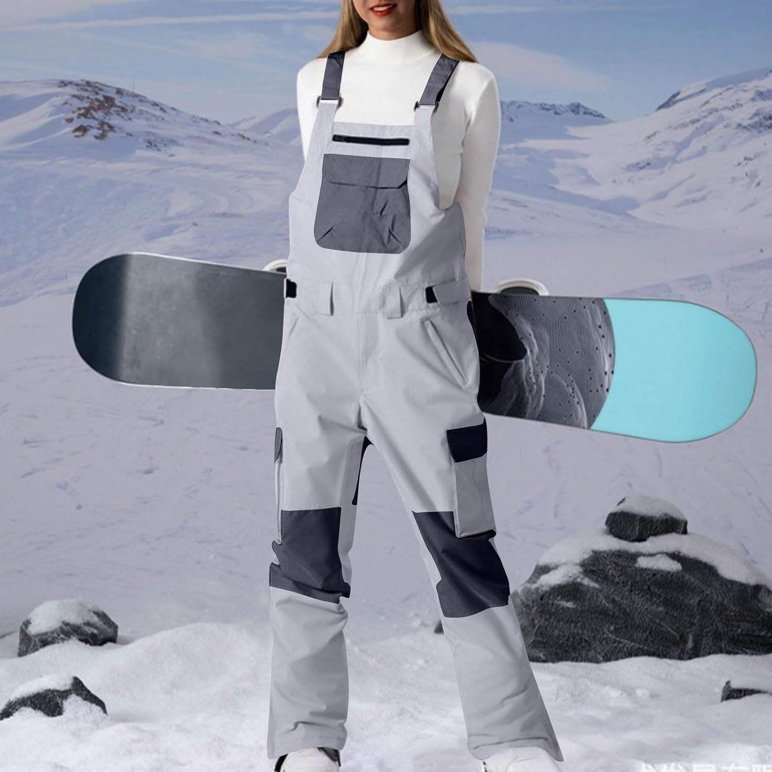 Women's Snowboard Jumpsuit Overalls Windproof Adjustable Straps Color Block Jumpsuit