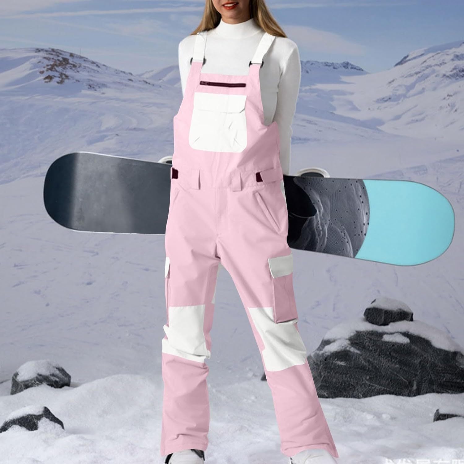 Snowboard Bodysuits Overalls Windproof Adjustable Straps Colorblock Jumpsuit