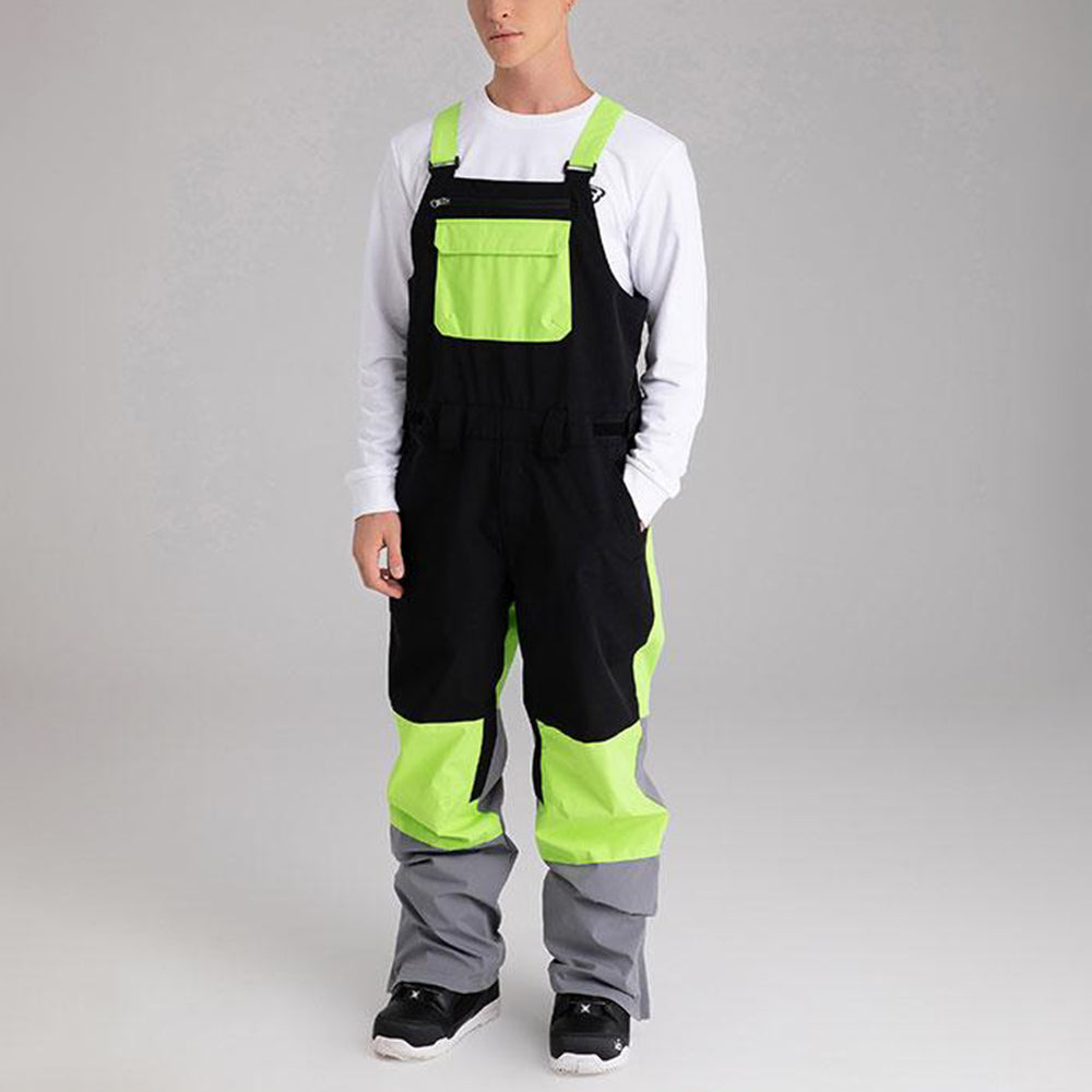 Unisex Colorblock Ski Pants Bib Bib Casual Loose Straight Snowboard Overalls