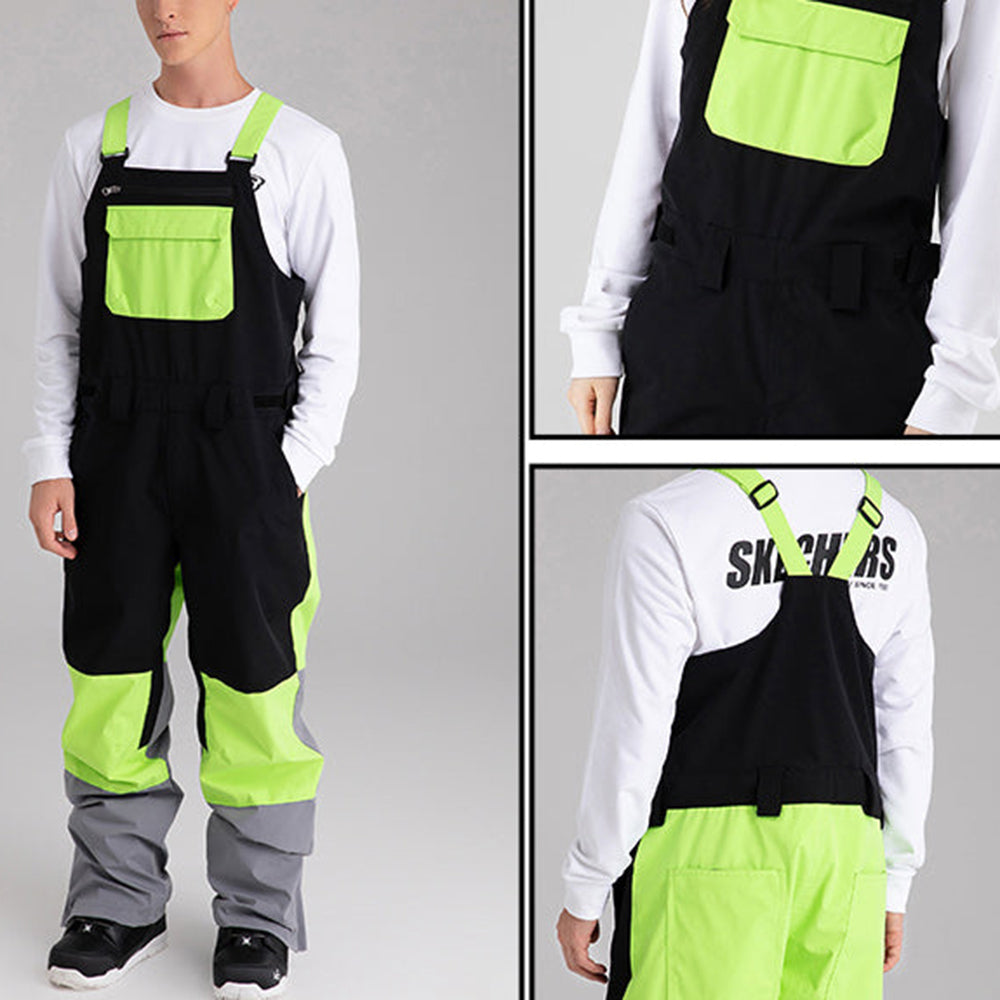 Unisex Colorblock Ski Pants Bib Bib Casual Loose Straight Snowboard Overalls